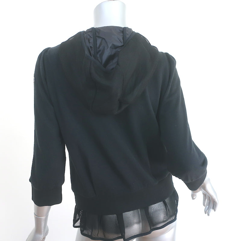 Moncler Maglia Cardigan Mesh-Trimmed Hoodie Sweatshirt Black Size Small