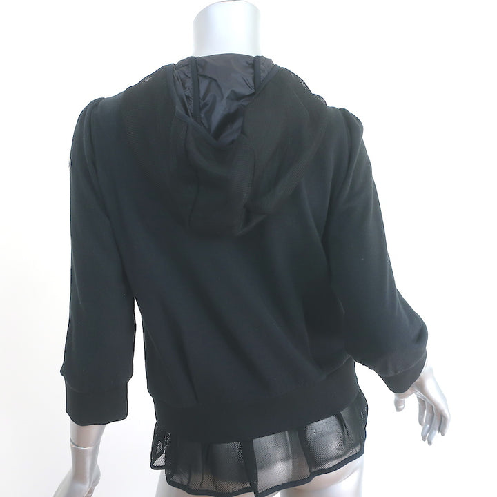 Moncler Maglia Cardigan Mesh-Trimmed Hoodie Sweatshirt Black Size Small