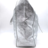 Vera Pelle Tie-Top Metallic Leather Tote Silver Large Shoulder Bag