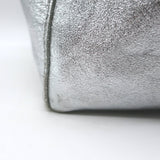 Vera Pelle Tie-Top Metallic Leather Tote Silver Large Shoulder Bag