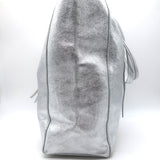 Vera Pelle Tie-Top Metallic Leather Tote Silver Large Shoulder Bag