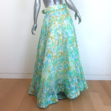 Zimmermann High Tide Floral Ikat Belted Maxi Skirt Aqua Organza Size 2 NEW