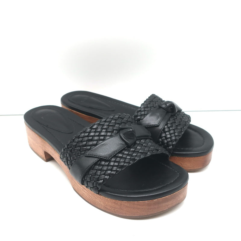 Alexandre Birman Wood Clog Sandals Clarita Black Woven Leather Size 38.5