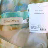 Zimmermann High Tide Floral Ikat Belted Maxi Skirt Aqua Organza Size 2 NEW