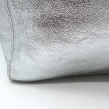 Vera Pelle Tie-Top Metallic Leather Tote Silver Large Shoulder Bag