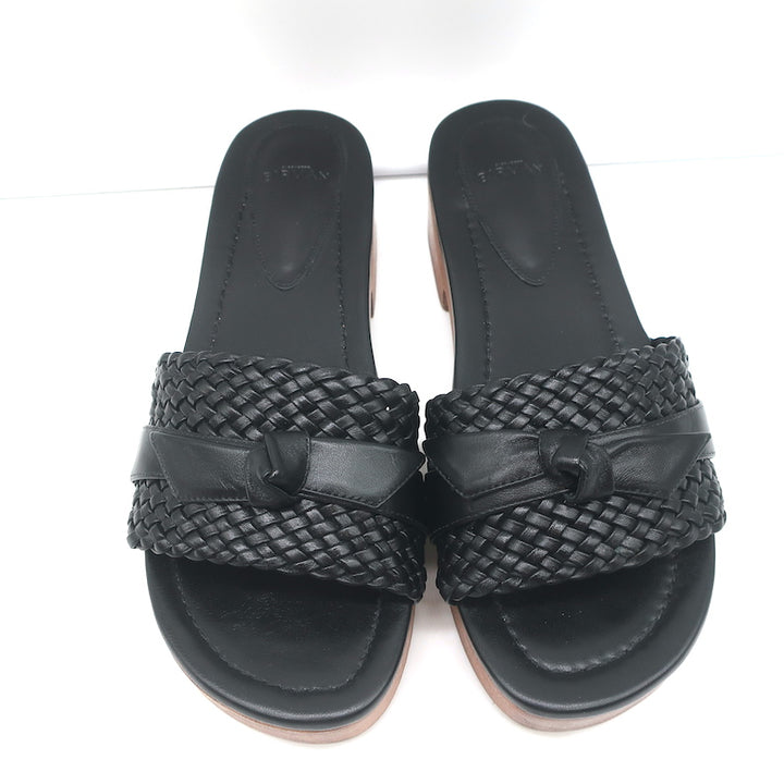 Alexandre Birman Wood Clog Sandals Clarita Black Woven Leather Size 38.5