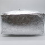 Vera Pelle Tie-Top Metallic Leather Tote Silver Large Shoulder Bag