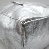 Vera Pelle Tie-Top Metallic Leather Tote Silver Large Shoulder Bag