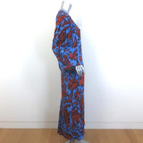 Johanna Ortiz Indus Valley Blouson Sleeve Maxi Dress Blue Printed Silk Size 6
