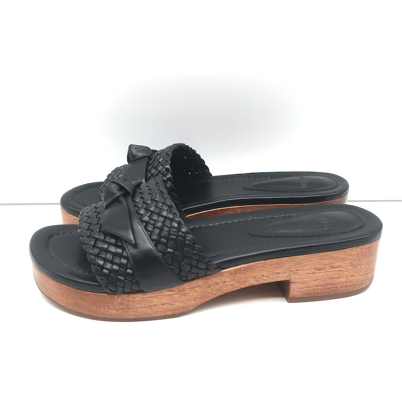 Alexandre Birman Wood Clog Sandals Clarita Black Woven Leather Size 38.5