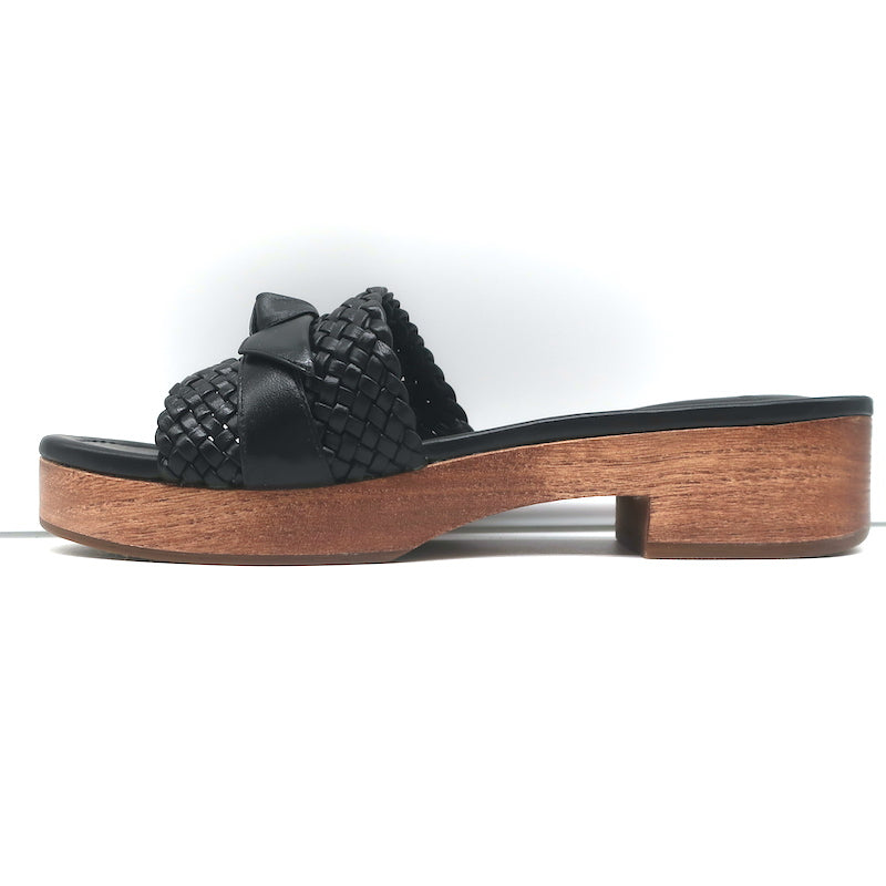 Alexandre Birman Wood Clog Sandals Clarita Black Woven Leather Size 38.5
