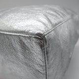 Vera Pelle Tie-Top Metallic Leather Tote Silver Large Shoulder Bag