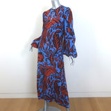 Johanna Ortiz Indus Valley Blouson Sleeve Maxi Dress Blue Printed Silk Size 6