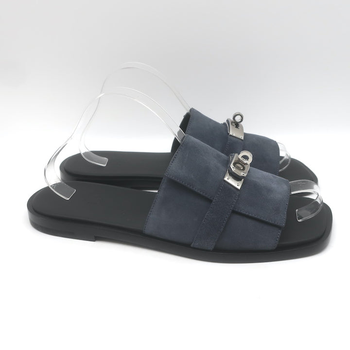 Hermes Gabriel Slide Sandals Charcoal Suede Size 43 NEW