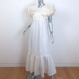 Zimmermann Dancer Scalloped Metallic-Trim Maxi Dress Cream Linen-Silk Size 3