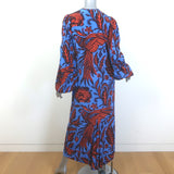 Johanna Ortiz Indus Valley Blouson Sleeve Maxi Dress Blue Printed Silk Size 6