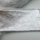 Vera Pelle Tie-Top Metallic Leather Tote Silver Large Shoulder Bag