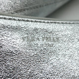 Vera Pelle Tie-Top Metallic Leather Tote Silver Large Shoulder Bag