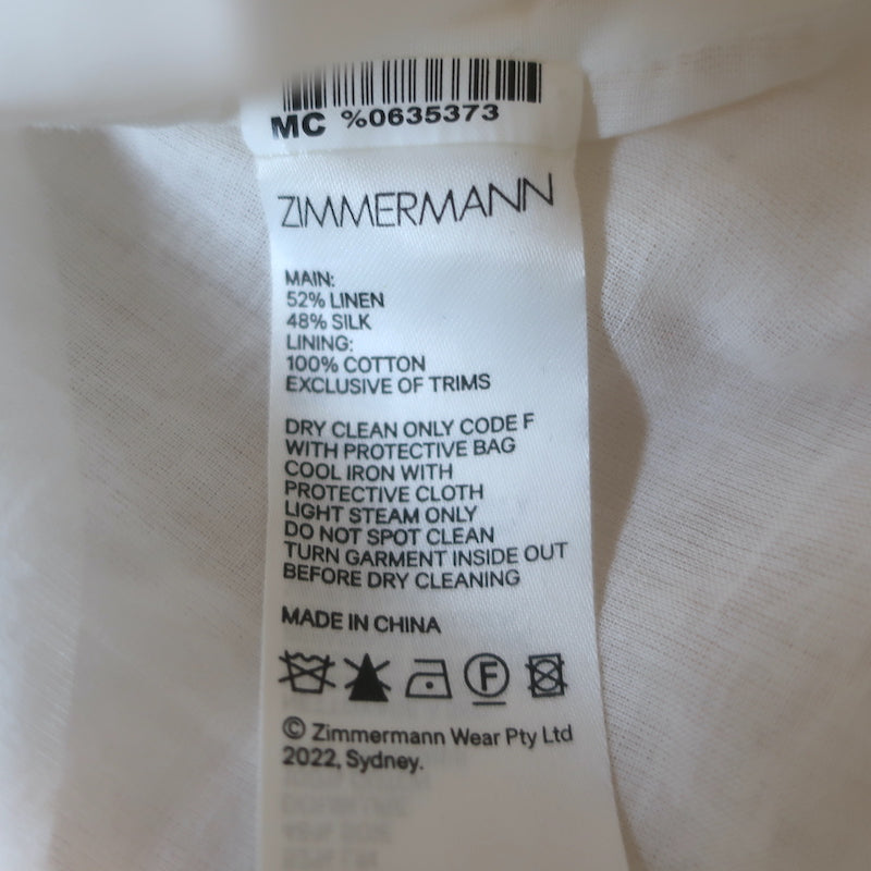 Zimmermann Dancer Scalloped Metallic-Trim Maxi Dress Cream Linen-Silk Size 3