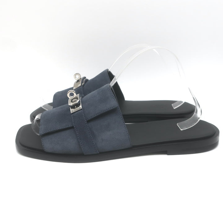Hermes Gabriel Slide Sandals Charcoal Suede Size 43 NEW