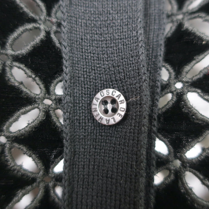 Oscar de la Renta Eyelet-Embroidered Cardigan Black Velvet &amp; Wool Size Small NEW