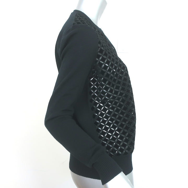 Oscar de la Renta Eyelet-Embroidered Cardigan Black Velvet &amp; Wool Size Small NEW