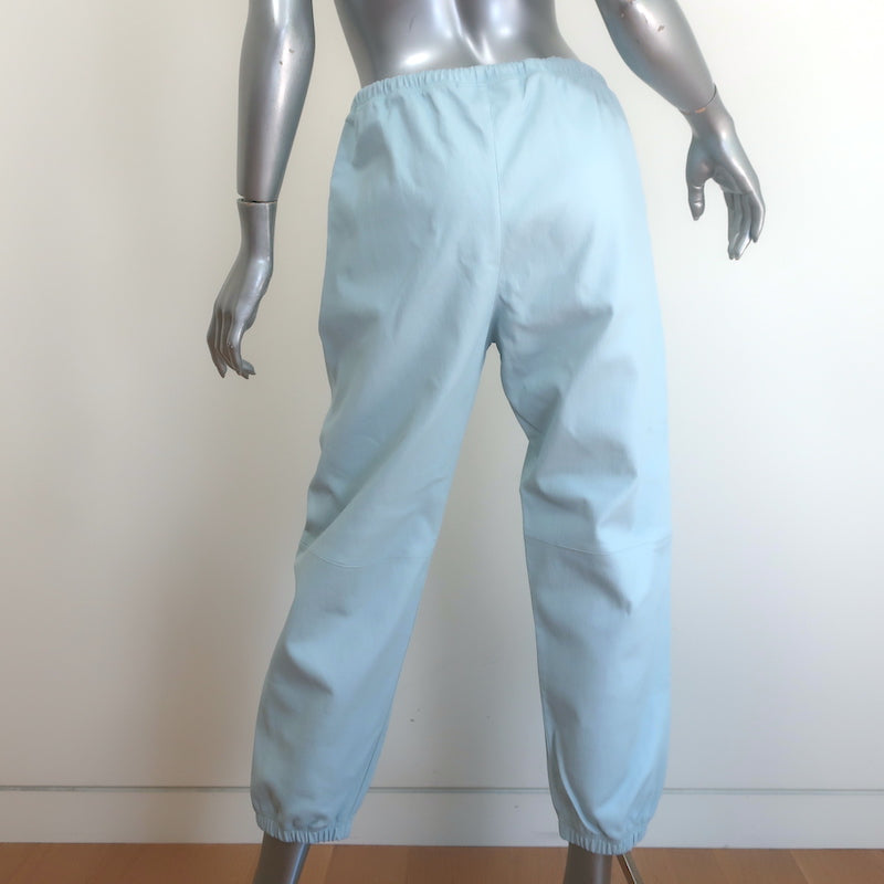 SPRWMN pre-owned light blue leather drawstring joggers, authentic luxury, gently used with minor waistband scuffs