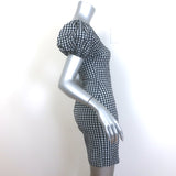 GANNI Puff Sleeve Ruched Seersucker Mini Dress Black/White Gingham Size 34