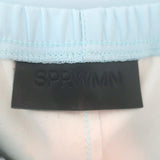 Authentic pre-owned SPRWMN light blue leather drawstring joggers, luxe silhouette with ankle hem and waistband scuff