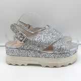 Miu Miu Glitter Crisscross Platform Slingback Sandals Silver Size 40