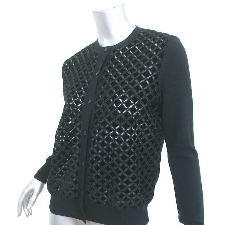 Oscar de la Renta Eyelet-Embroidered Cardigan Black Velvet &amp; Wool Size Small NEW
