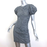 GANNI Puff Sleeve Ruched Seersucker Mini Dress Black/White Gingham Size 34
