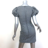 GANNI Puff Sleeve Ruched Seersucker Mini Dress Black/White Gingham Size 34