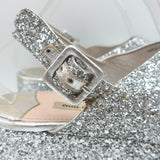 Miu Miu Glitter Crisscross Platform Slingback Sandals Silver Size 40