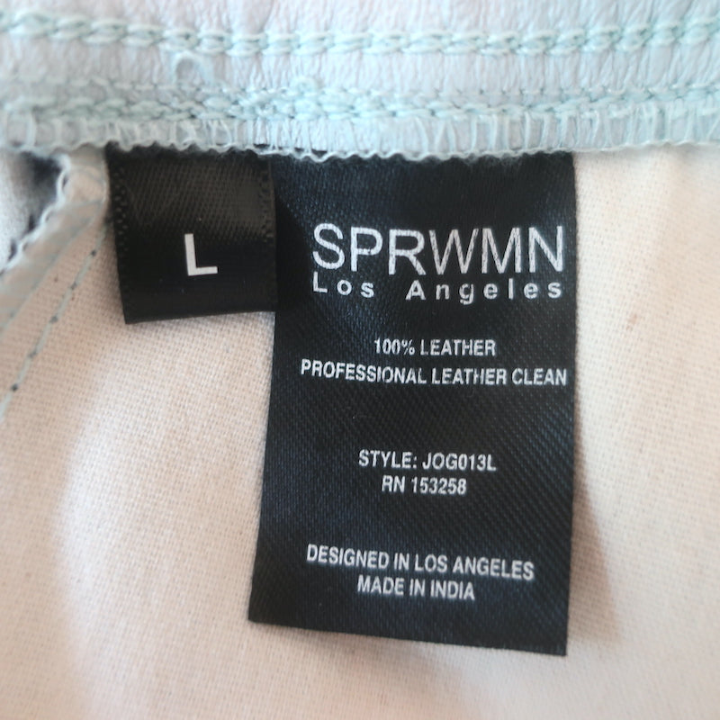 Pre-owned SPRWMN leather drawstring joggers in light blue, authentic and gently worn luxury.