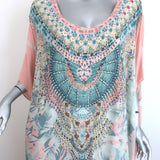 Camilla Garden of Dreams Round Neck Silk Caftan Pink Printed Silk One Size