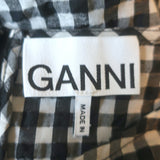 GANNI Puff Sleeve Ruched Seersucker Mini Dress Black/White Gingham Size 34