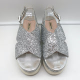 Miu Miu Glitter Crisscross Platform Slingback Sandals Silver Size 40