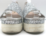 Miu Miu Glitter Crisscross Platform Slingback Sandals Silver Size 40