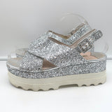 Miu Miu Glitter Crisscross Platform Slingback Sandals Silver Size 40