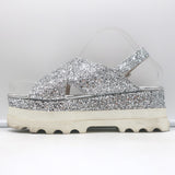 Miu Miu Glitter Crisscross Platform Slingback Sandals Silver Size 40