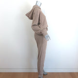 Alo Yoga cropped hoodie and sweatpants set, gravel heather polyester-rayon blend, pre-owned, gently worn luxury loungewear