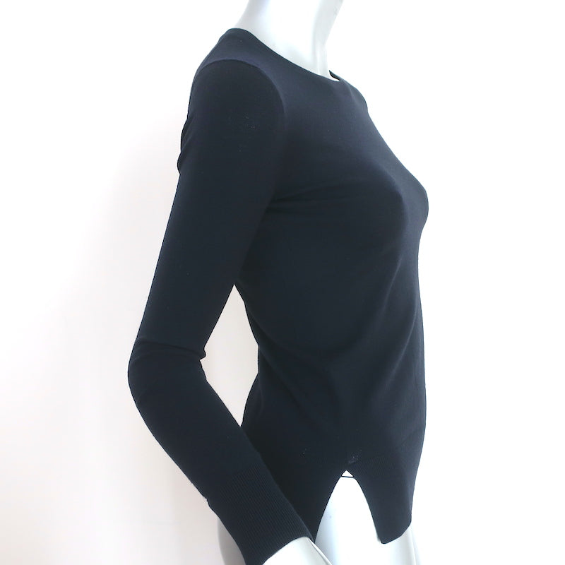 Theory Crewneck Sweater Navy Kralla Evian Stretch Wool Knit Size Petite
