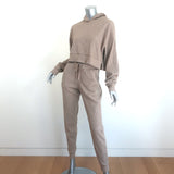 Alo Yoga Muse cropped hoodie & sweatpants set, gravel heather poly-rayon-spandex, authentic pre-owned luxury