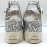 Miu Miu Glitter Crisscross Platform Slingback Sandals Silver Size 40