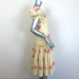LoveShackFancy Reggie Midi Dress Yellow Floral Print Embroidered Cotton Size 0