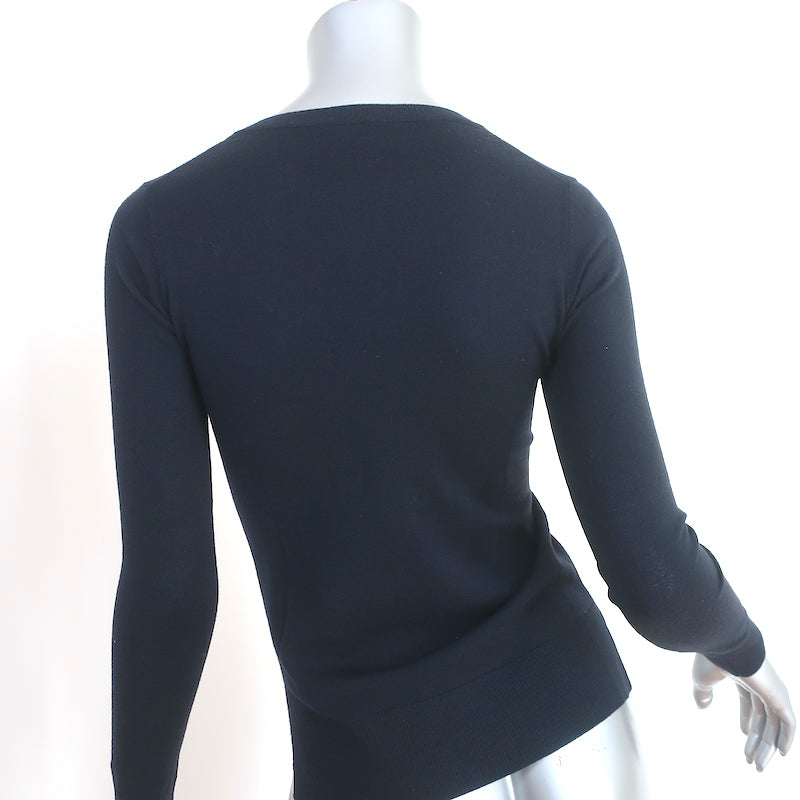 Theory Crewneck Sweater Navy Kralla Evian Stretch Wool Knit Size Petite