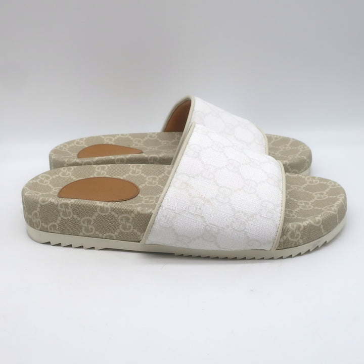 Gucci GG Supreme Slide Sandals Cream/Beige Canvas Size 7