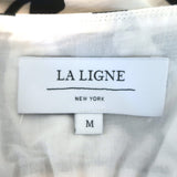 La Ligne Bee Smocked Midi Dress White/Black Printed Cotton Poplin Size Medium