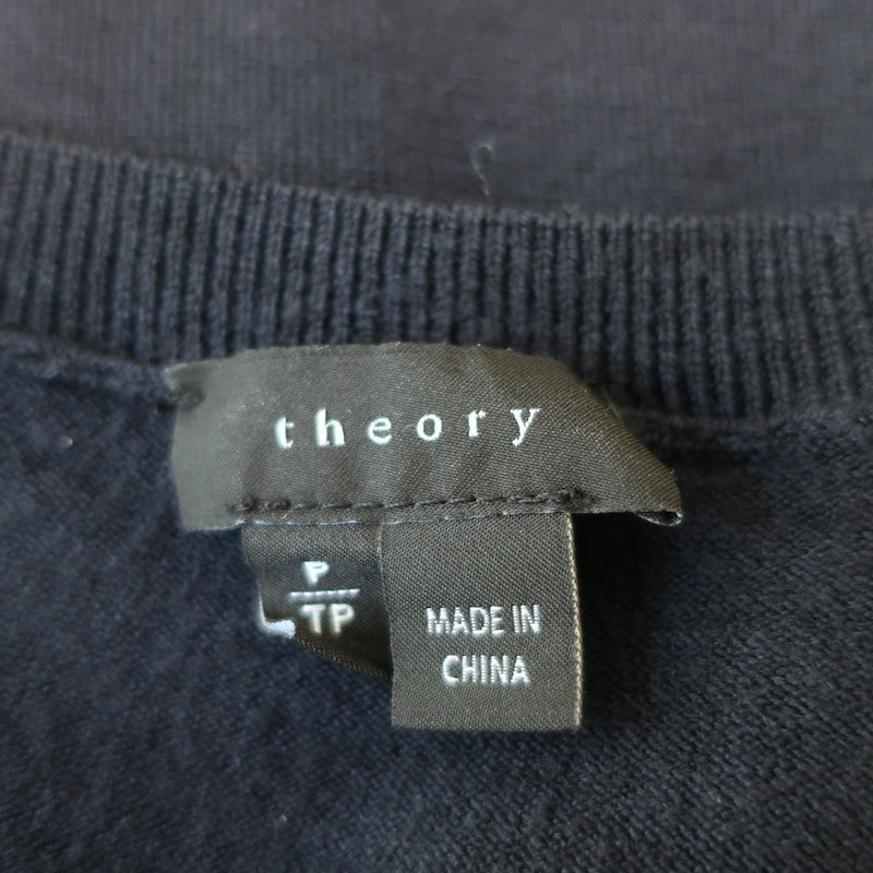 Theory Crewneck Sweater Navy Kralla Evian Stretch Wool Knit Size Petite